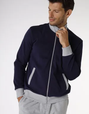 Pyjama homme en coton, bleu navy et gris mélangé