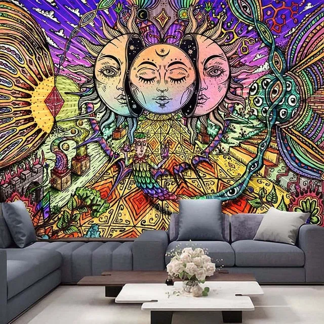 Qfdian Psychedelic Tree Tapestry  Mandala Wall Hanging Macrame Hippie Tapestries for Living Room Home Decor