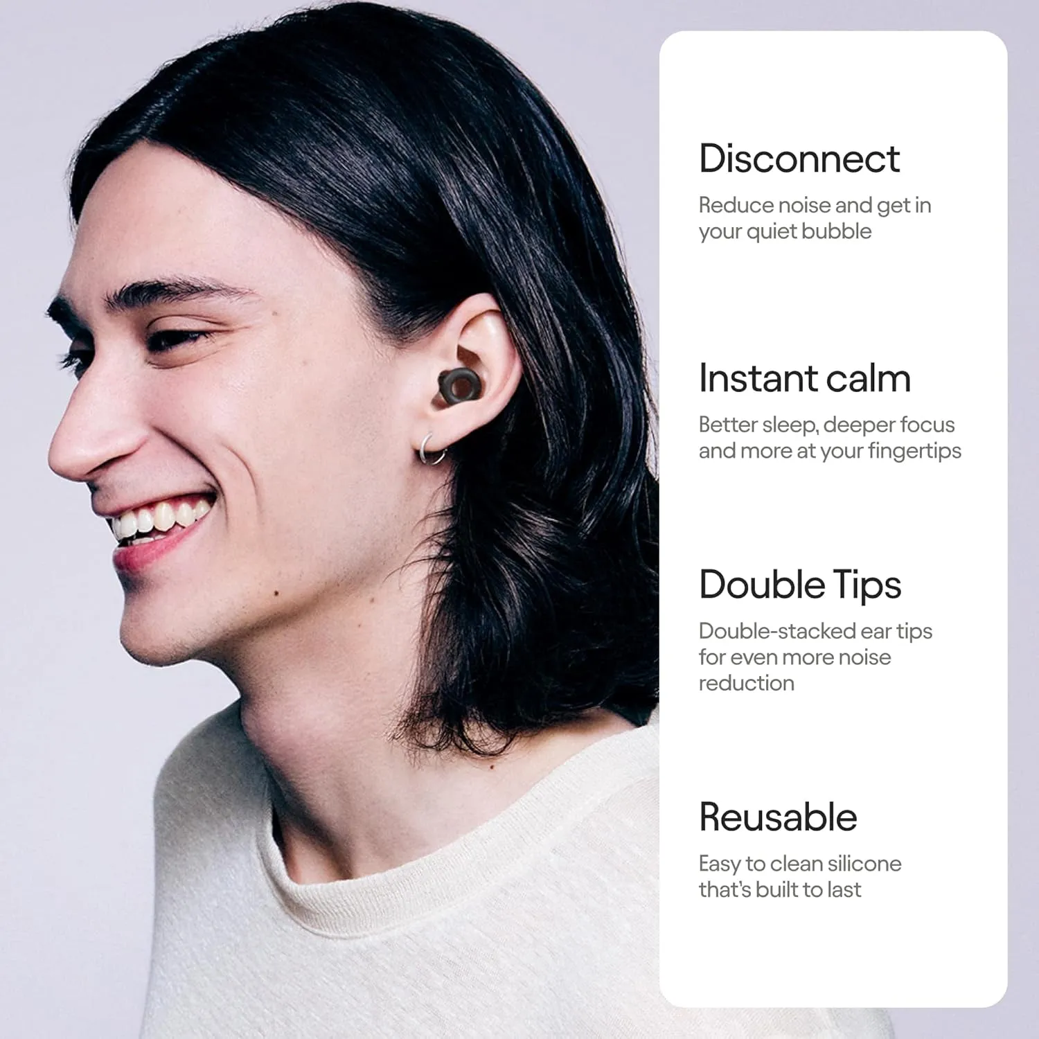 Quiet 2 Plus Ear Plugs with Double Tips – Ultra-Comfy Reusable Earplugs for Sleep, Focus, Travel, Noise Sensitivity | Flexible Protection | 24 dB (SNR) Noise Reduction   3 dB with Double Tips