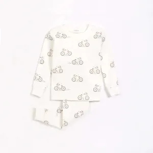 "La Bicyclette" Print on Off-White Infant Kids Pajama Set | Petit Lem