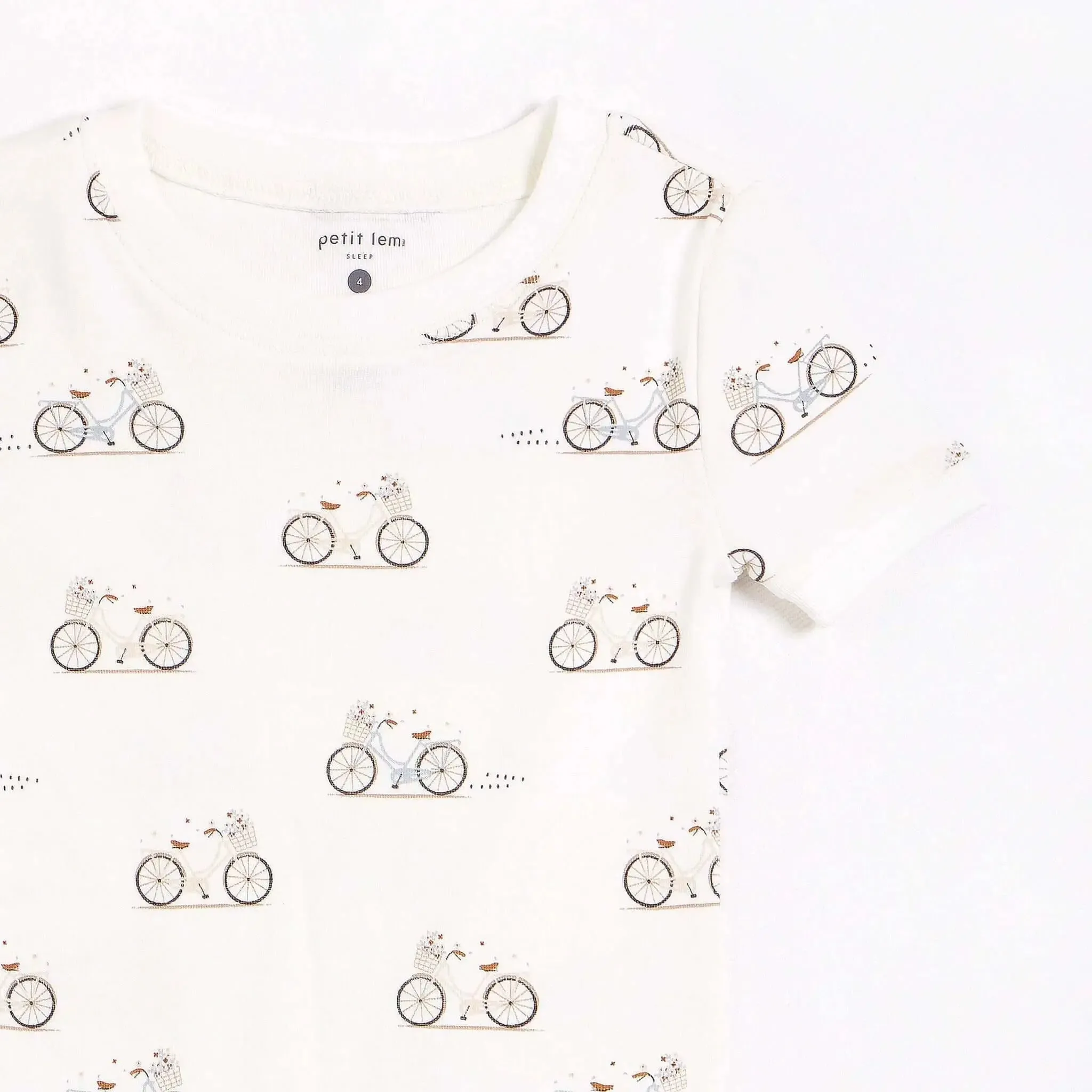 "La Bicyclette" Print on Off-White Infant Kids Pajama Set | Petit Lem