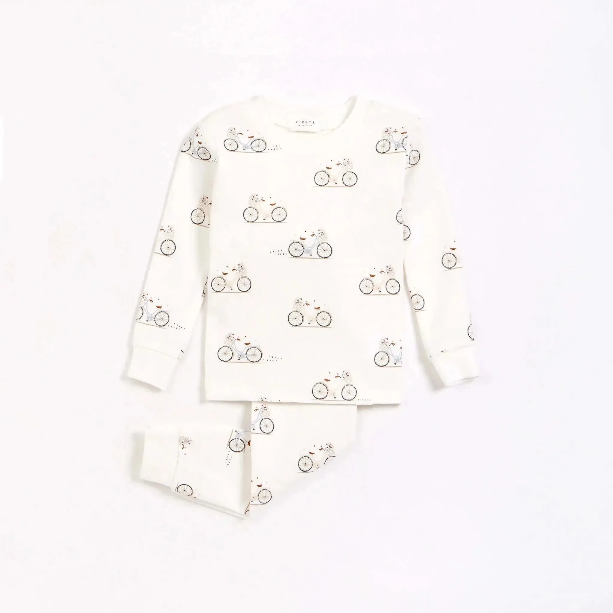 "La Bicyclette" Print on Off-White Infant Kids Pajama Set | Petit Lem