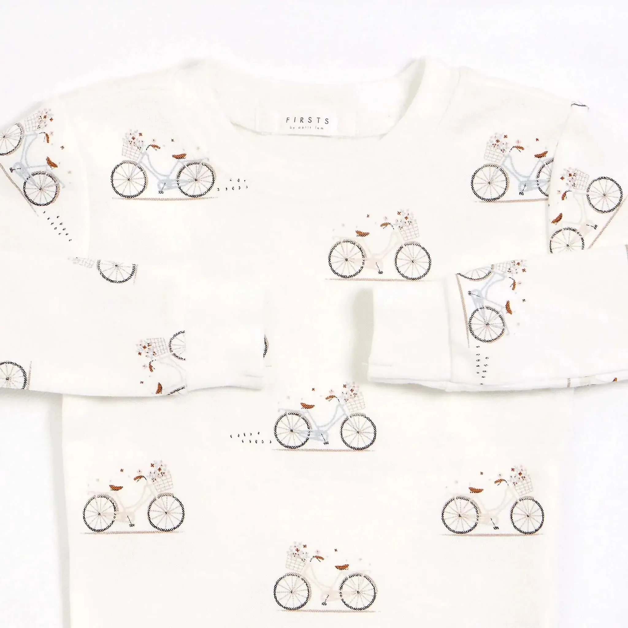 "La Bicyclette" Print on Off-White Infant Kids Pajama Set | Petit Lem