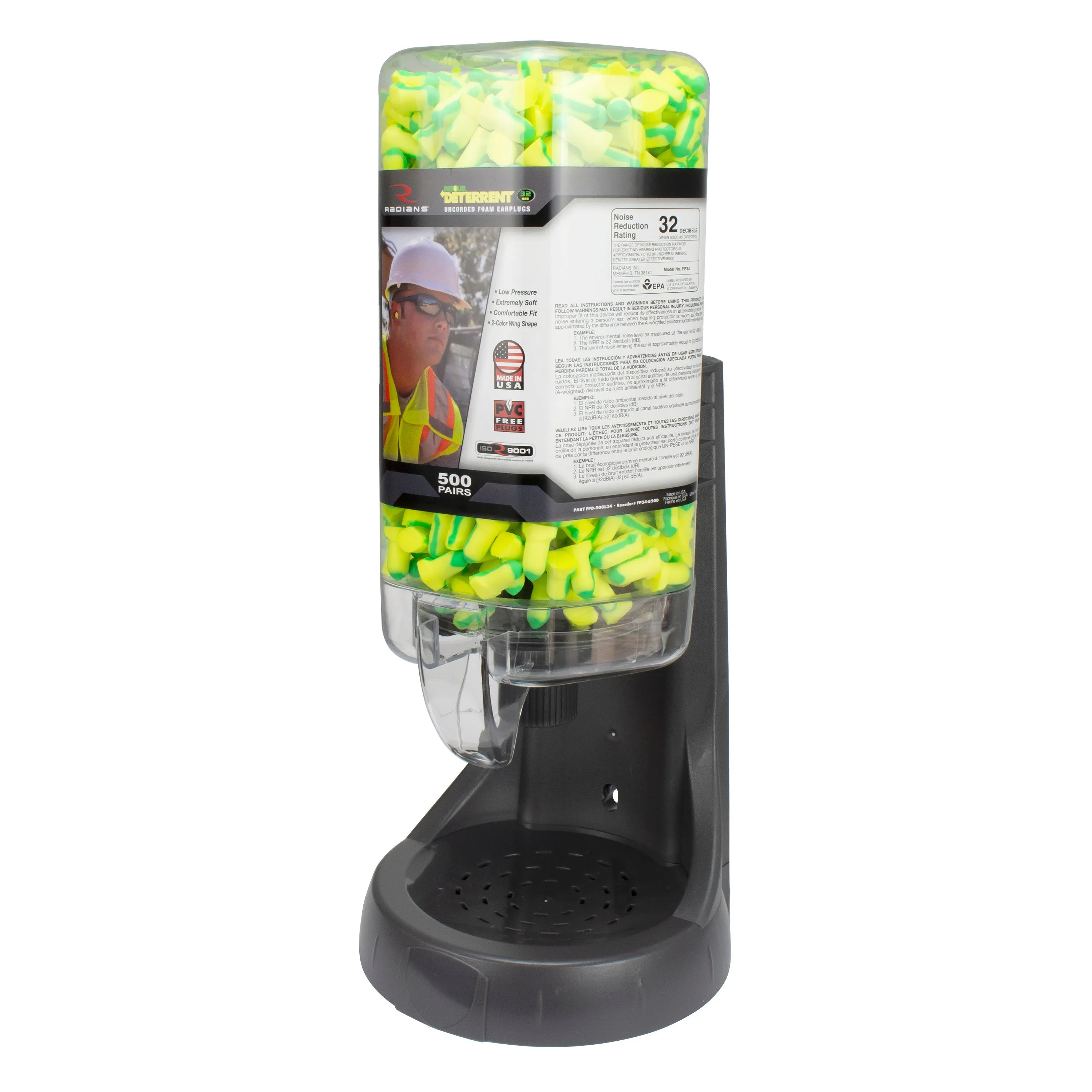 Radians Refillable Dispenser with Deterrent® FP34 Plugs - 500 Pair