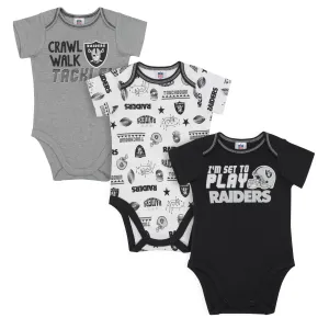 Raiders All Set To Play 3 Pack Short Sleeved Onesies Bodysuits