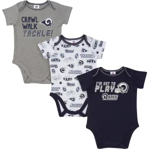 Rams All Set To Play 3 Pack Short Sleeved Onesies Bodysuits