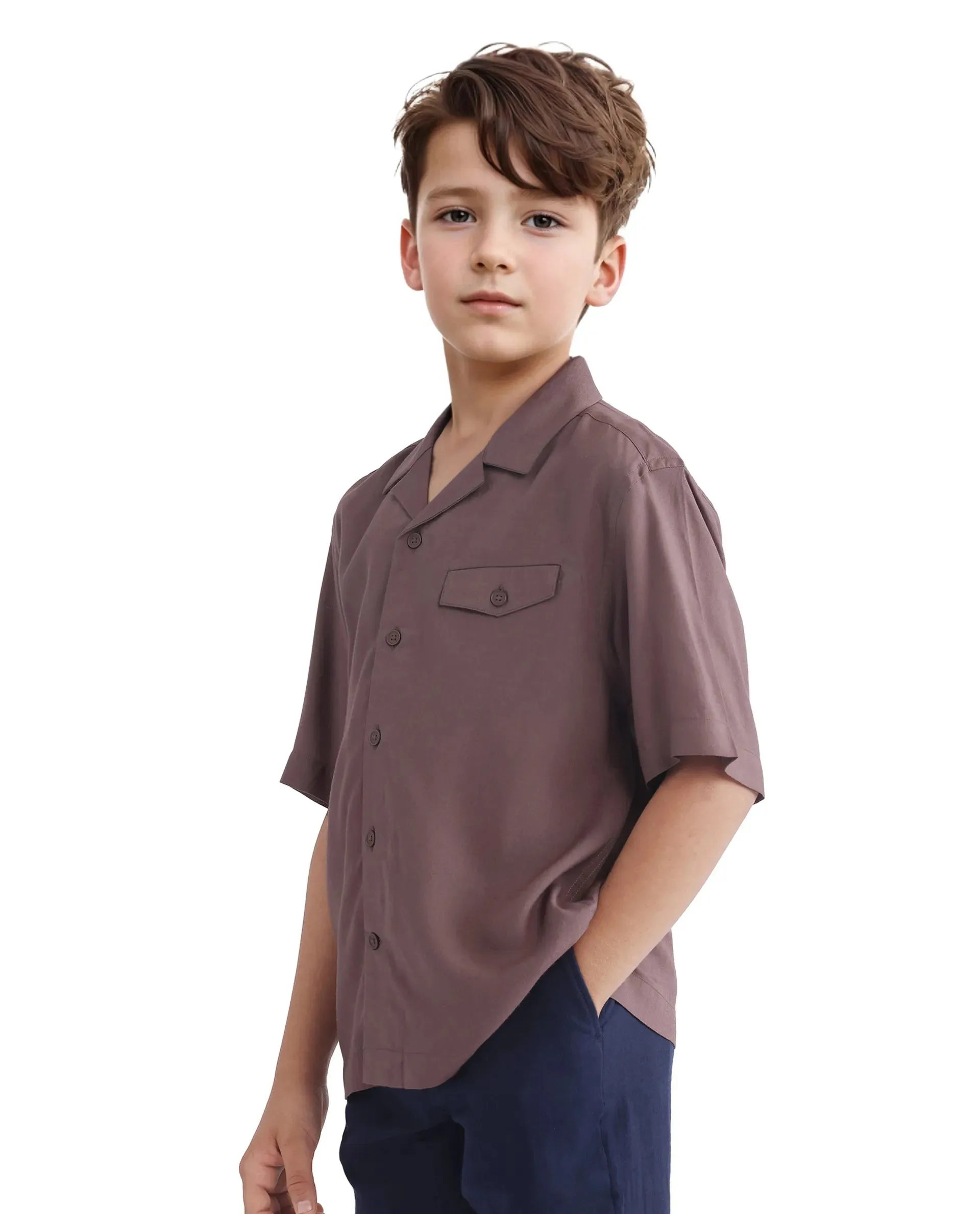Rare Ones Kids Dubex Dusky Brown Modal Short Sleeve Solid Shirt