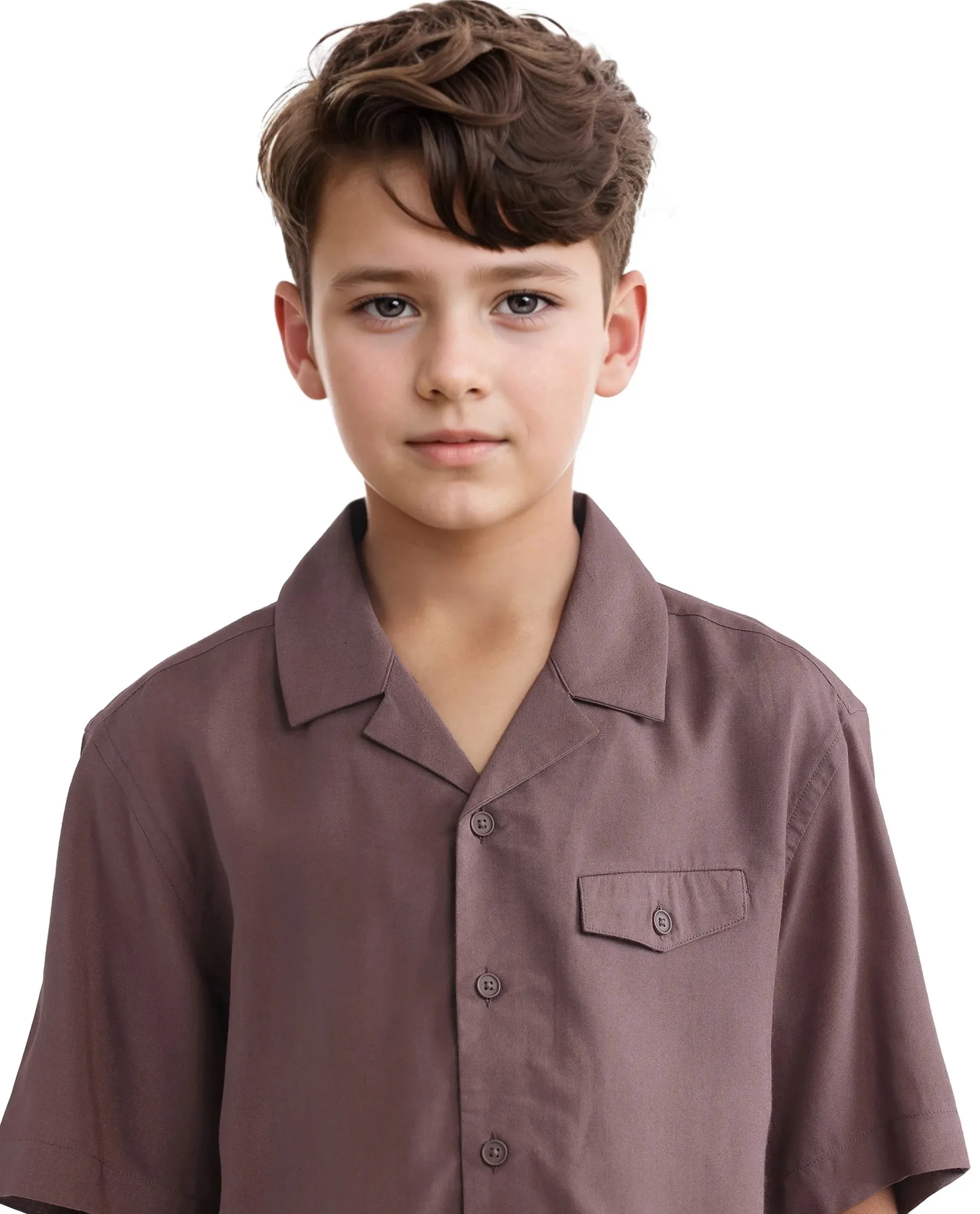Rare Ones Kids Dubex Dusky Brown Modal Short Sleeve Solid Shirt