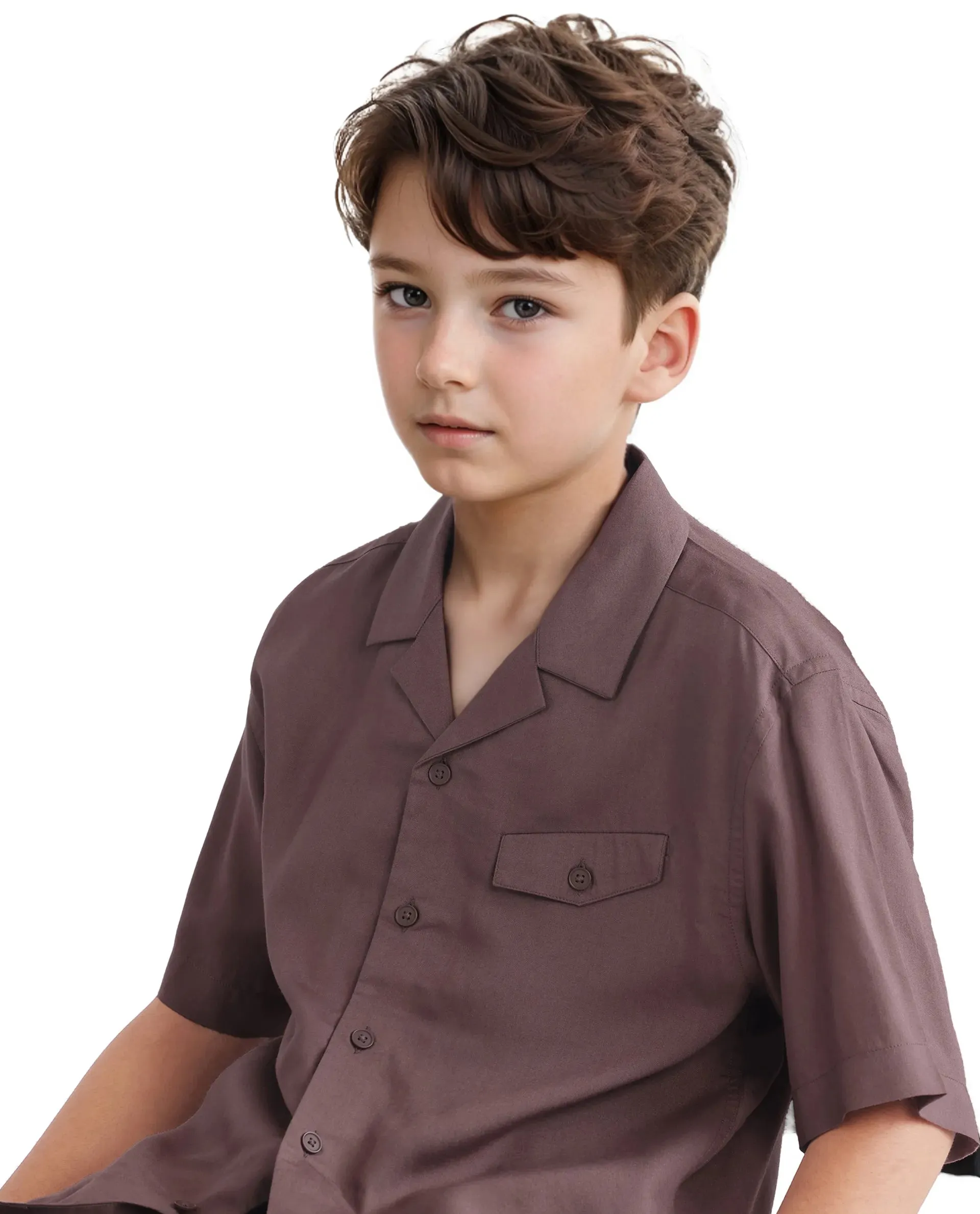 Rare Ones Kids Dubex Dusky Brown Modal Short Sleeve Solid Shirt