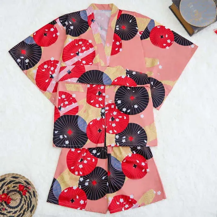 Red Cotton Vintage Print Cardigan Pajamas