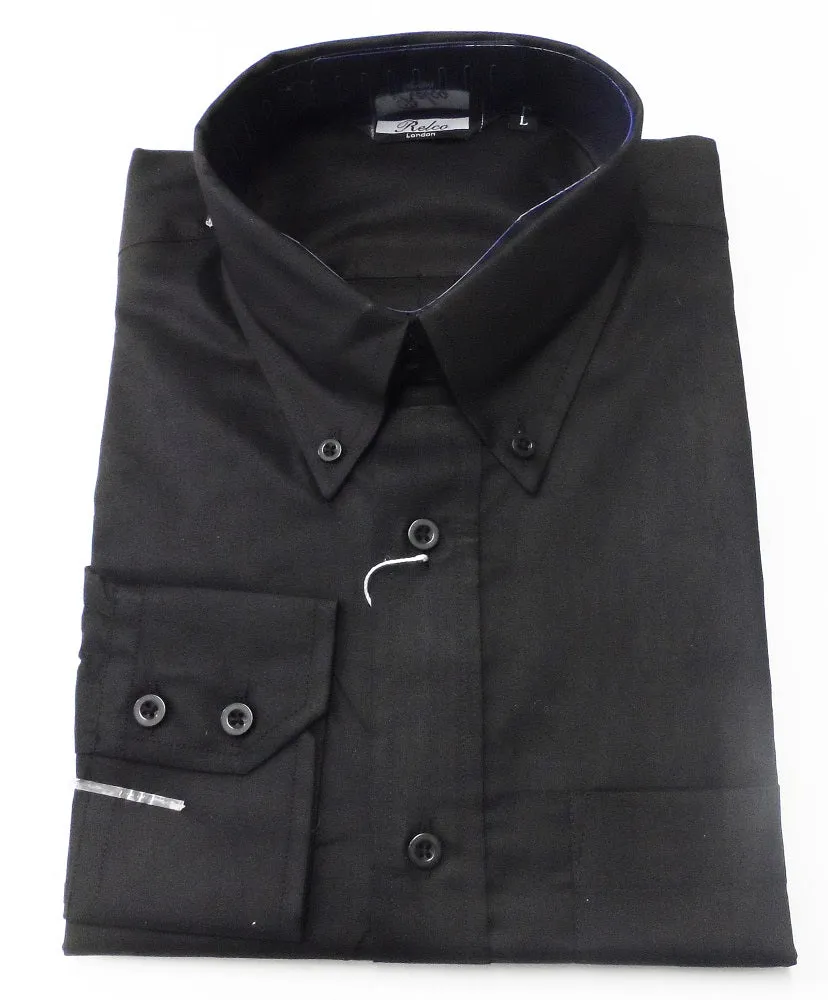 Relco Black Oxford Cotton Long Sleeved Retro Mod Button Down Shirts