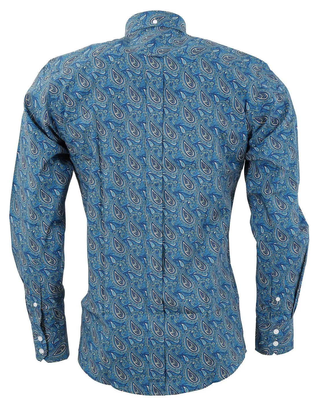 Relco Blue Paisley 100% Cotton Long Sleeved Button Down Shirts