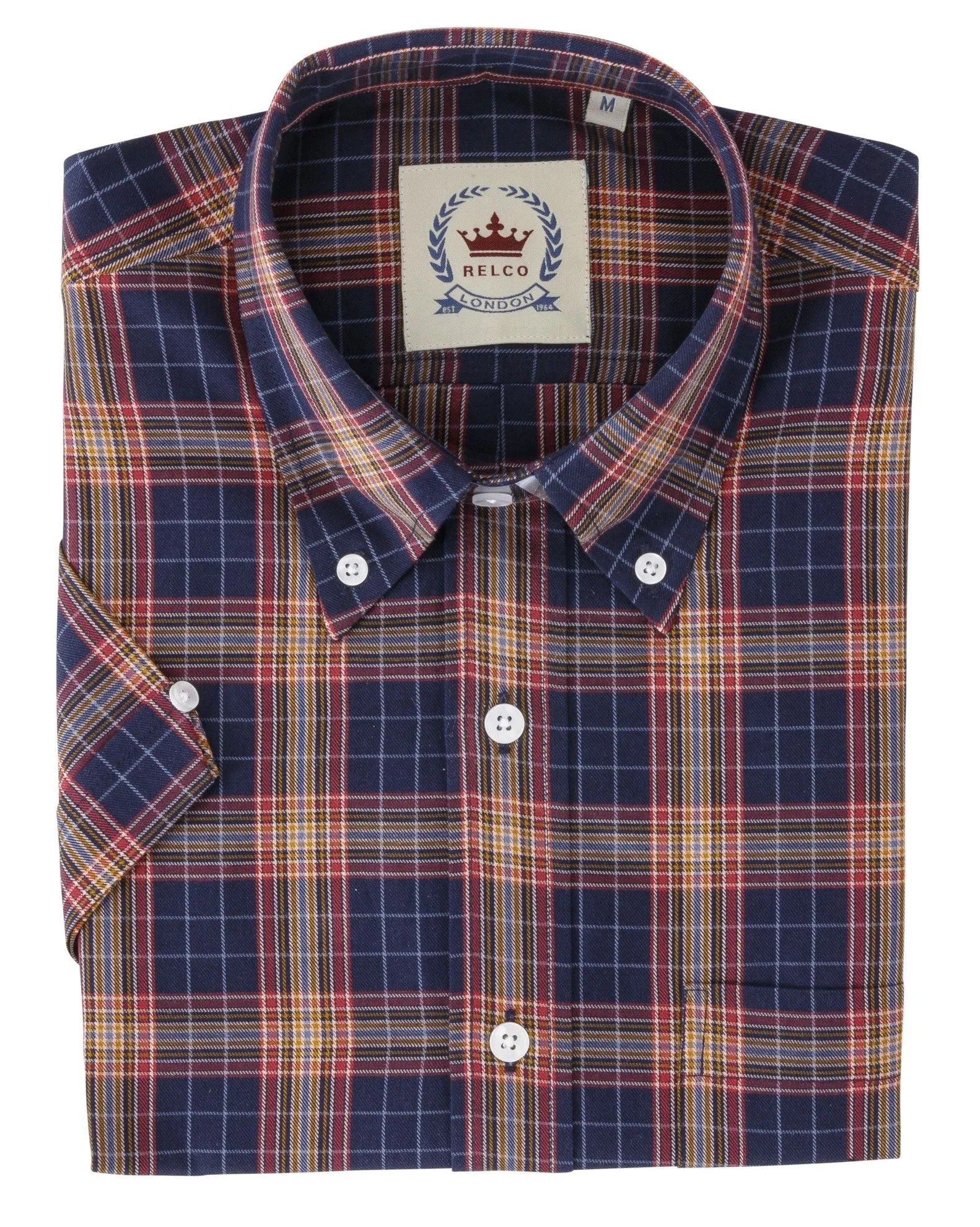 Relco Mens Blue Check Short Sleeved Vintage/Retro Button Down Shirts