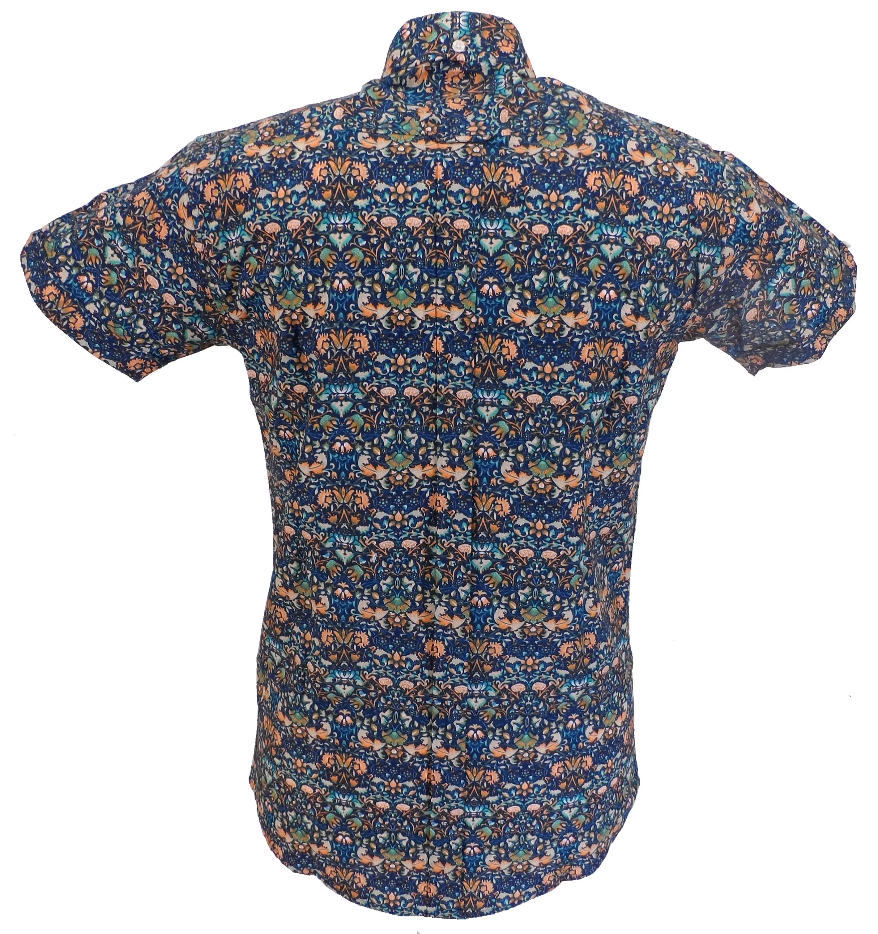 Relco Mens Blue Retro Floral Short Sleeved Shirt