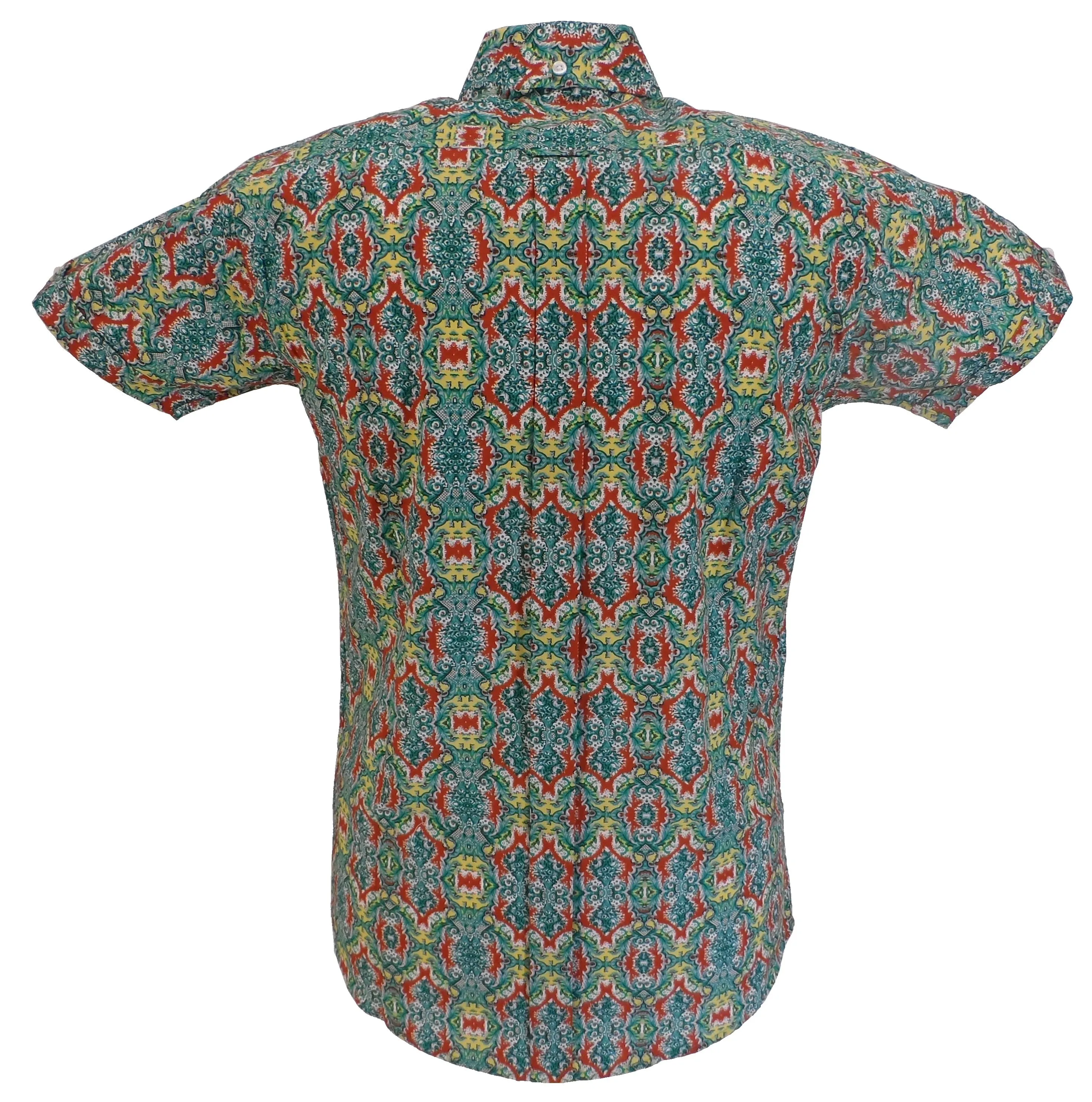 Relco Mens Green Multi Paisley Short Sleeved Retro Mod Button Down Shirt