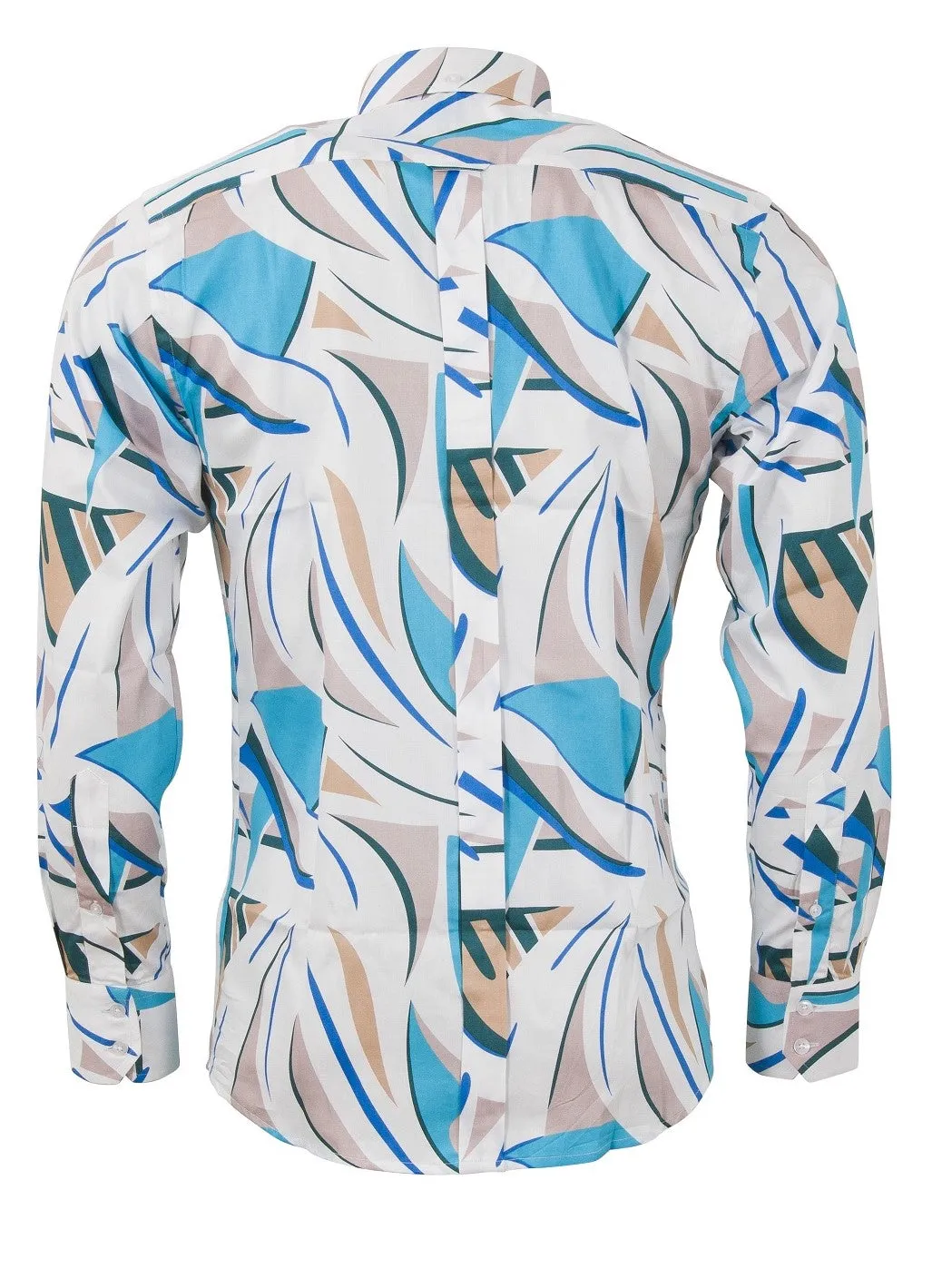 Relco Mens Limited Edition Blue Retro Print Button Down Shirt