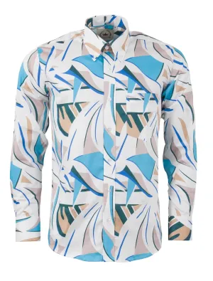 Relco Mens Limited Edition Blue Retro Print Button Down Shirt