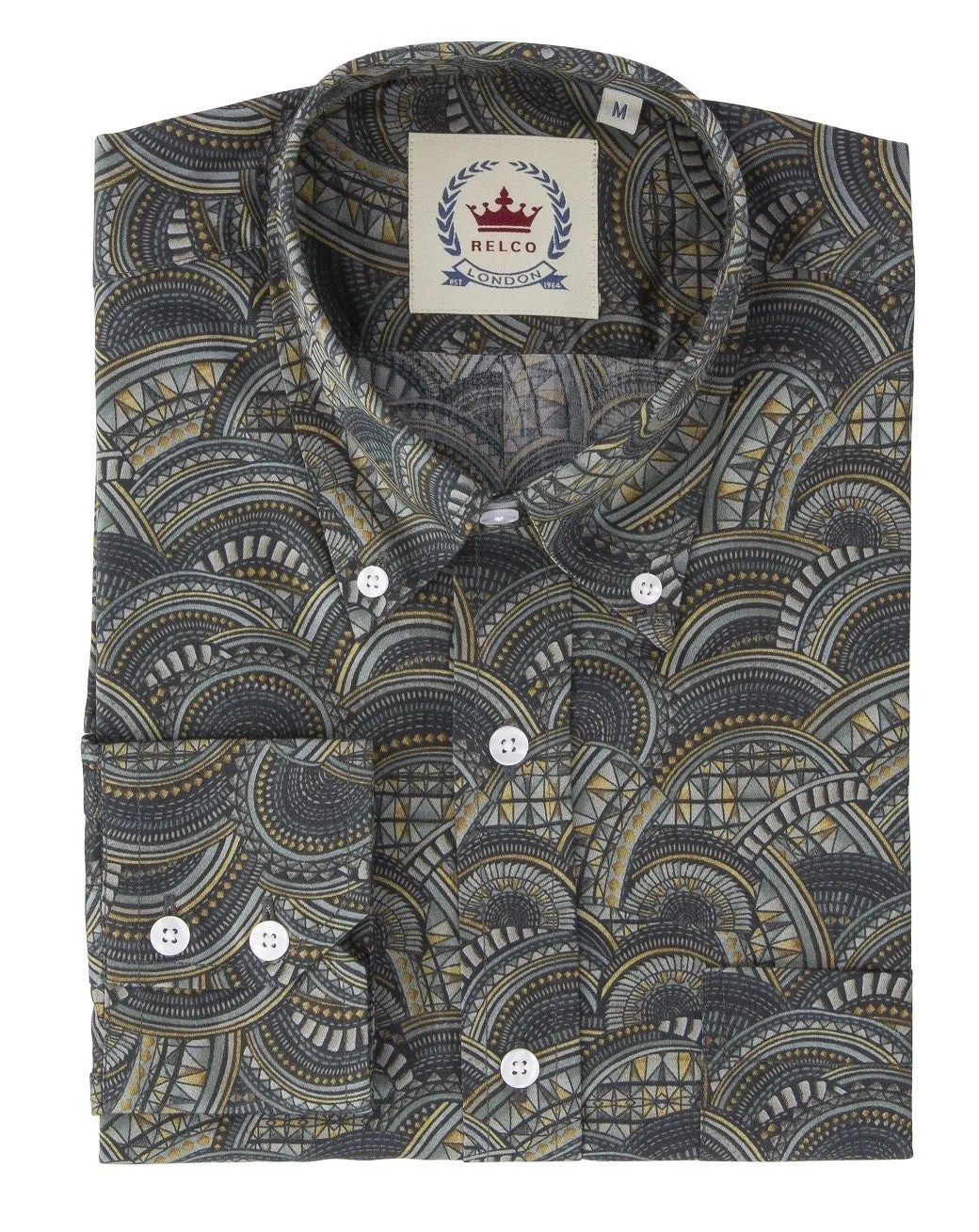Relco Mens Limited Edition Dark Grey Patterned Button Down Shirt