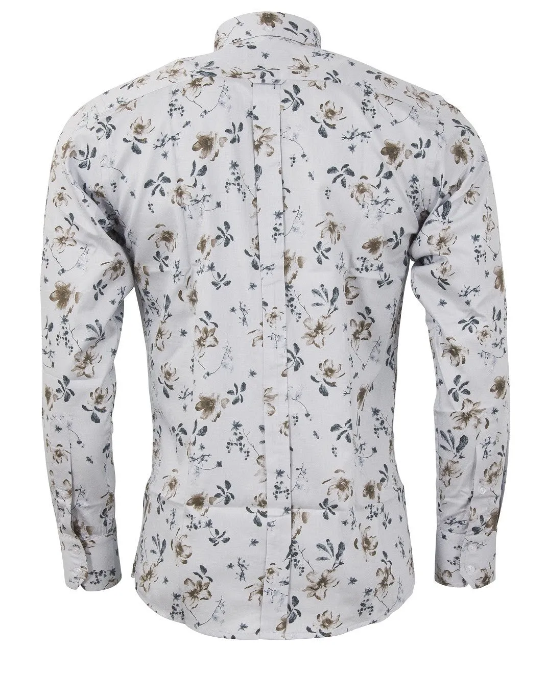 Relco Mens Limited Edition Light Grey Floral Print Button Down Shirt