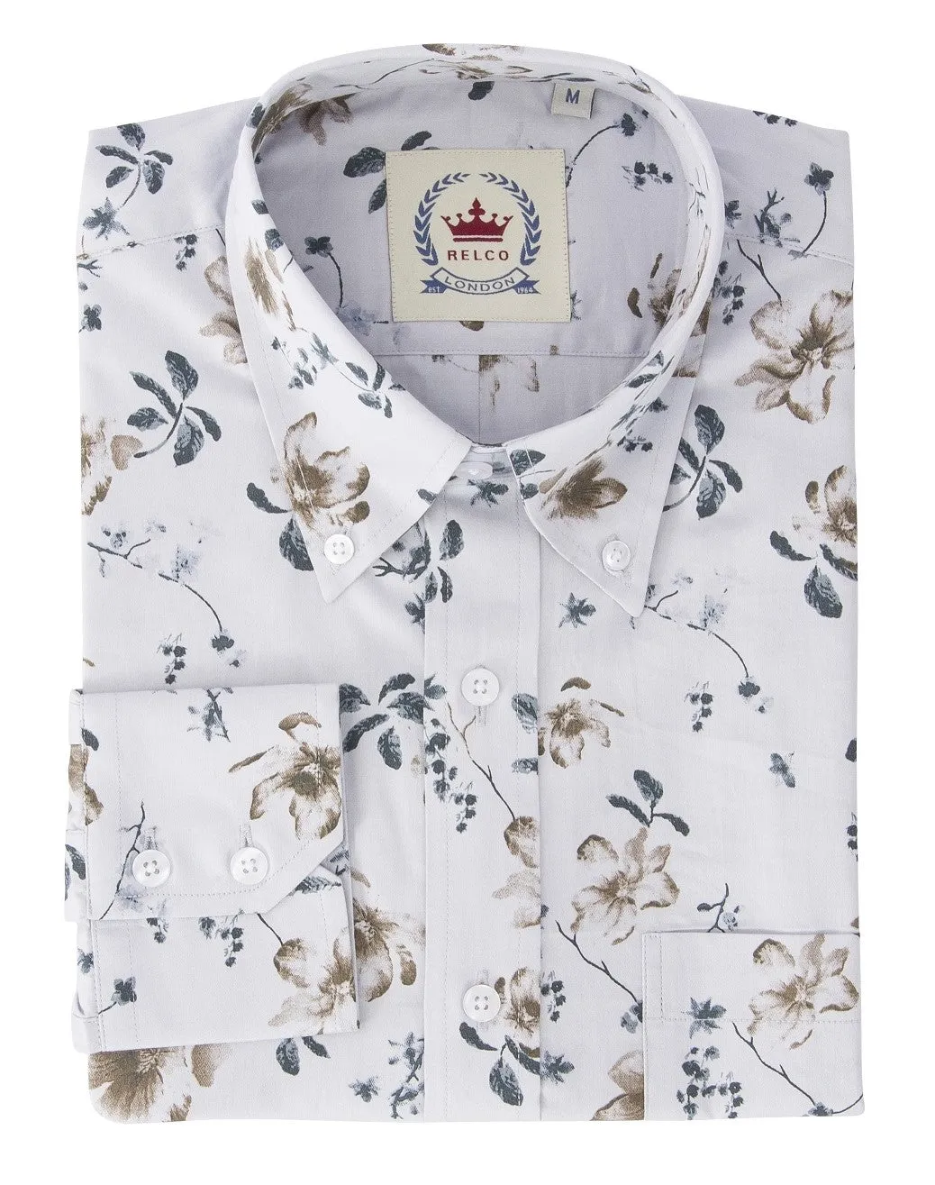 Relco Mens Limited Edition Light Grey Floral Print Button Down Shirt