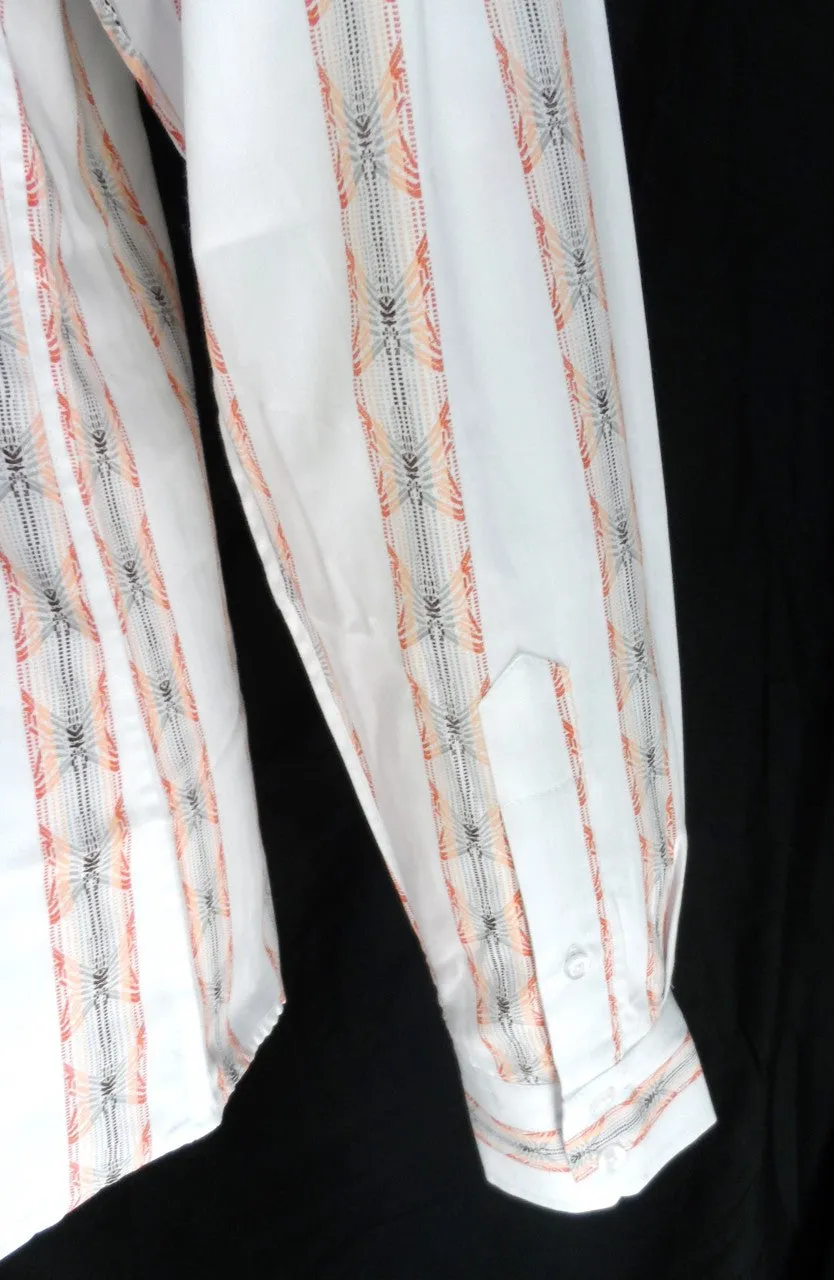 Relco Off White Orange Striped Cotton Long Sleeved Retro Mod Button Down Shirts