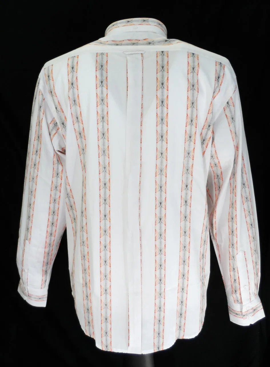 Relco Off White Orange Striped Cotton Long Sleeved Retro Mod Button Down Shirts