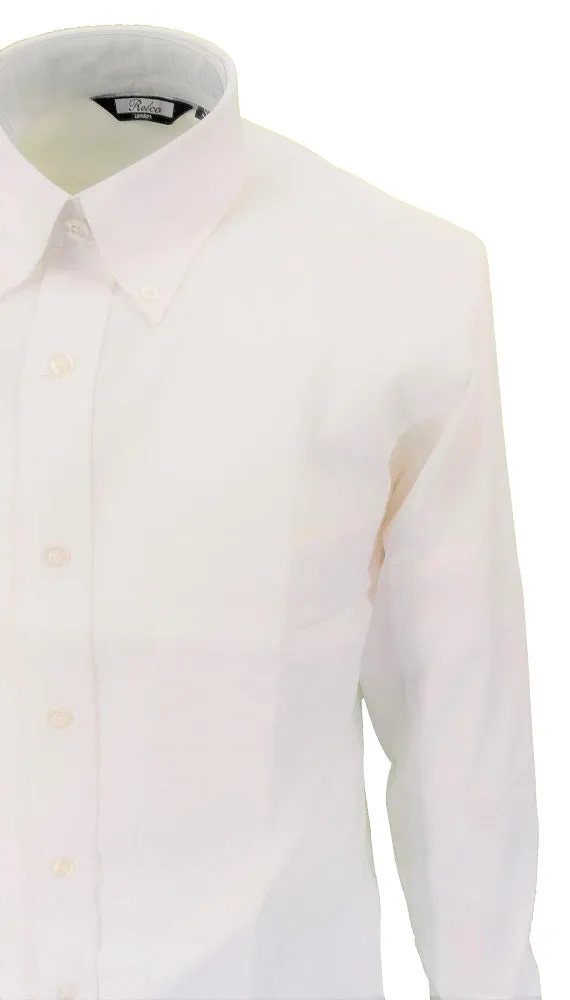 Relco White Oxford Cotton Long Sleeved Retro Mod Button Down Shirts
