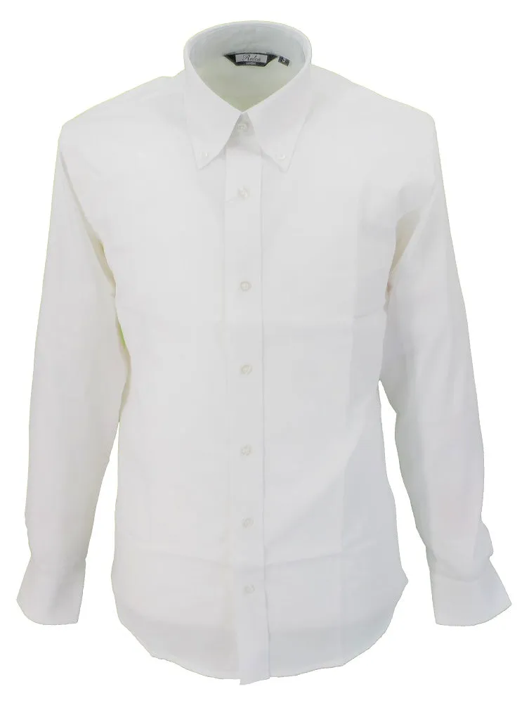 Relco White Oxford Cotton Long Sleeved Retro Mod Button Down Shirts
