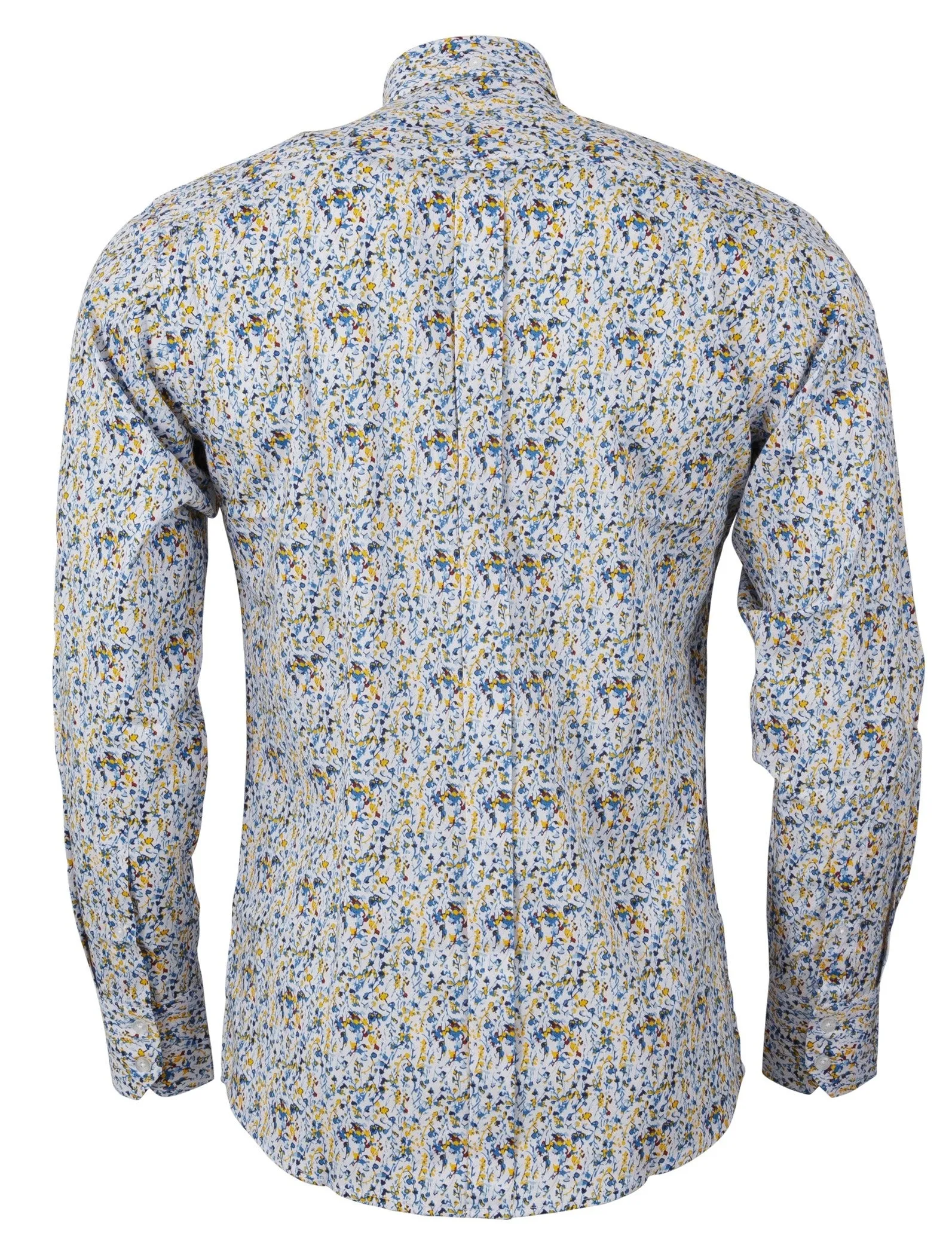 Relco Yellow/Blue Floral Long Sleeved Retro Mod Button Down Shirt