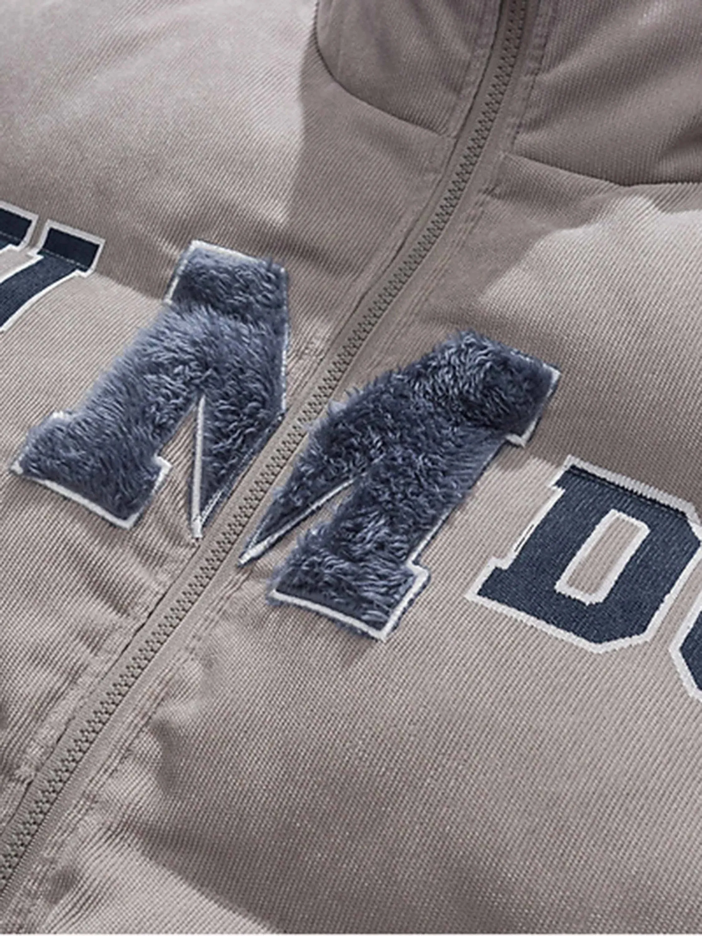 Retro Letter Print Thickened Warm Down Jacket-2207