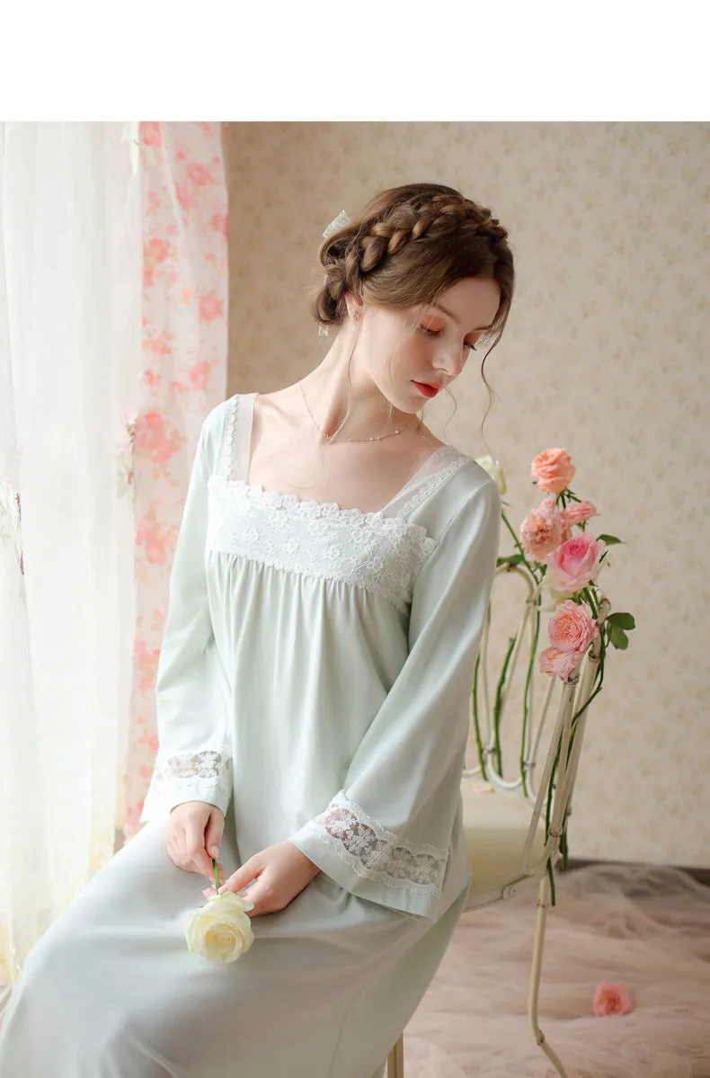 Retro Square Collar Cotton Night Gown dress