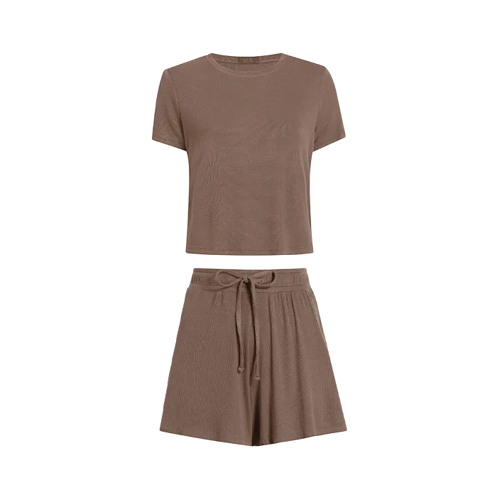 Ribbed Pajama Short Set | Mocha