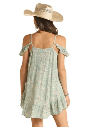 Rock and Roll Cowgirl Women's Pastel Paisley Cold Shoulder Dress RRWRD0R0UY