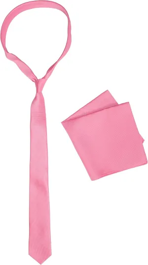 Royal Silk - Fab PINK Skinny Tie & Pocket Square Set - Premium Silk - 100% Silk