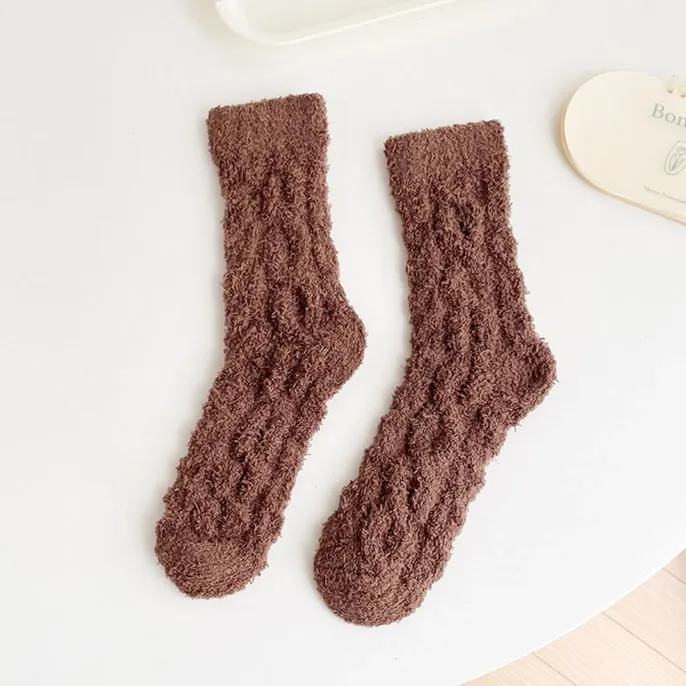 Rufia - Solid Color Soft Coral Fleece Socks