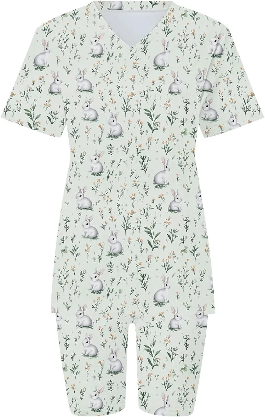 Ruziyoog Easter Pajamas Sets for Women Funny Bunny Print Short Sleeve Tops and Shorts Soft Sleepwear Casual Lounge Sets