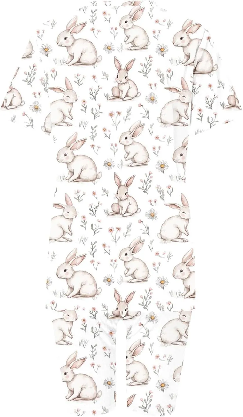 Ruziyoog Easter Pajamas Sets for Women Funny Bunny Print Short Sleeve Tops and Shorts Soft Sleepwear Casual Lounge Sets