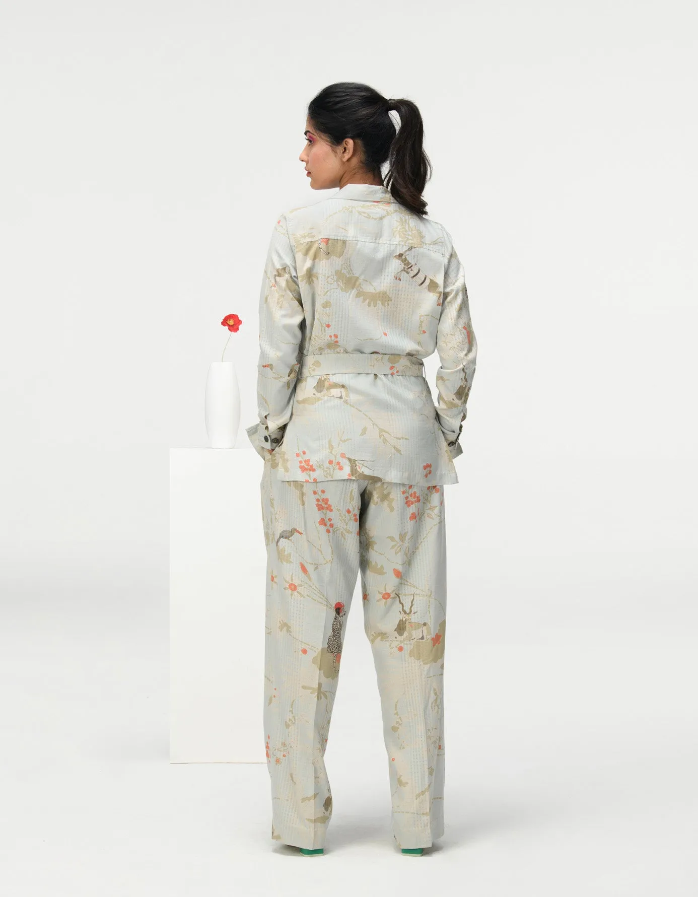 Safari Jacket Cotton Silk Check Ice Blue