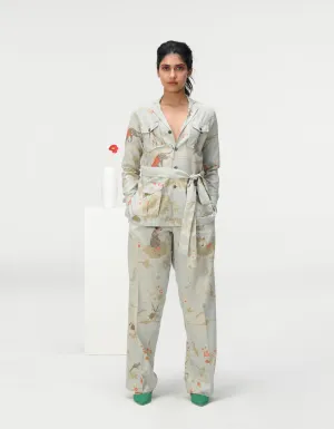 Safari Jacket Cotton Silk Check Ice Blue