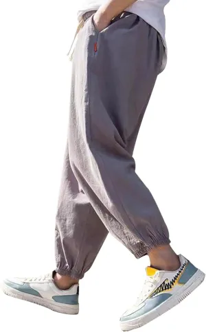 sandbank Men's Drawstring Linen Cotton Pants Summer Cotton Linen Loose Yoga Jogger Pants Trousers