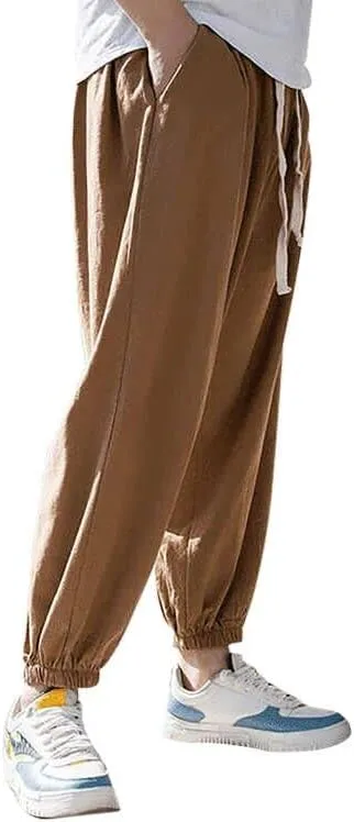 sandbank Men's Drawstring Linen Cotton Pants Summer Cotton Linen Loose Yoga Jogger Pants Trousers