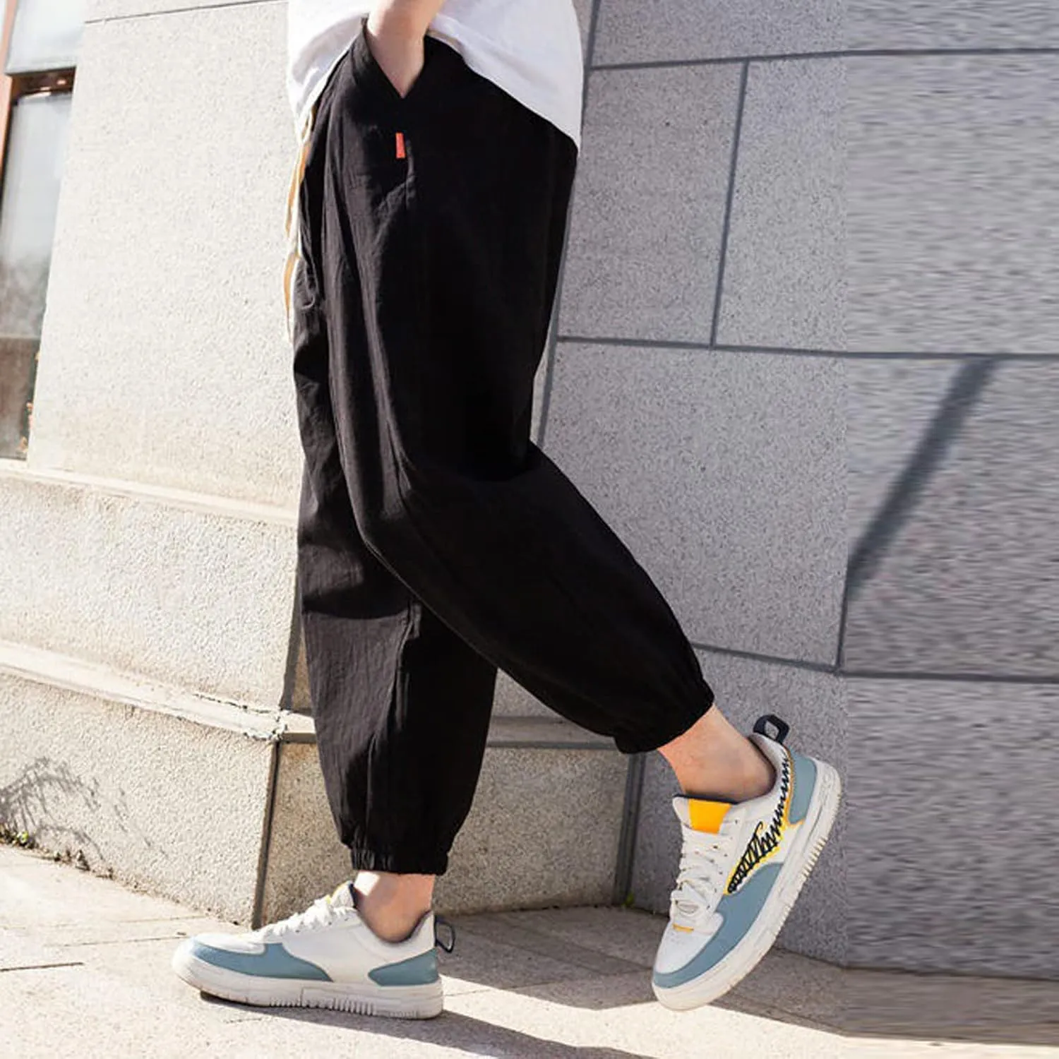 sandbank Men's Drawstring Linen Cotton Pants Summer Cotton Linen Loose Yoga Jogger Pants Trousers