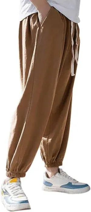 sandbank Men's Drawstring Linen Cotton Pants Summer Cotton Linen Loose Yoga Jogger Pants Trousers