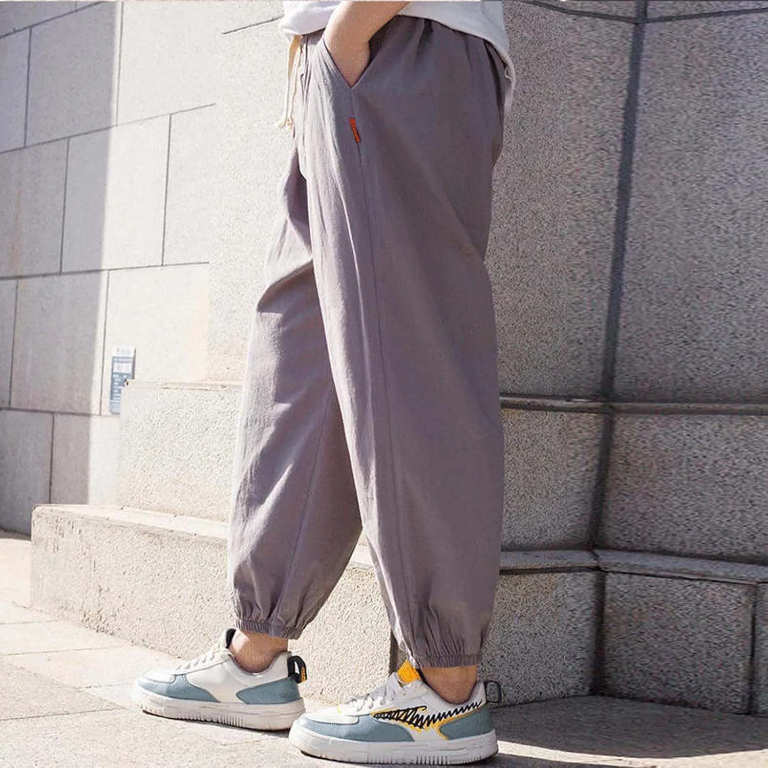 sandbank Men's Drawstring Linen Cotton Pants Summer Cotton Linen Loose Yoga Jogger Pants Trousers