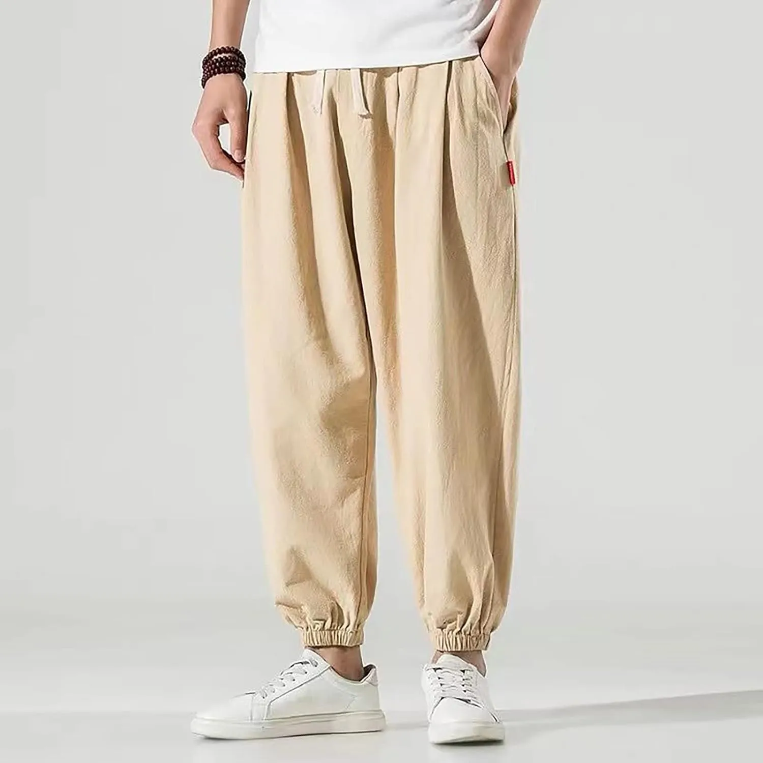 sandbank Men's Drawstring Linen Cotton Pants Summer Cotton Linen Loose Yoga Jogger Pants Trousers