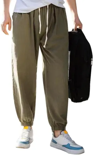 sandbank Men's Drawstring Linen Cotton Pants Summer Cotton Linen Loose Yoga Jogger Pants Trousers