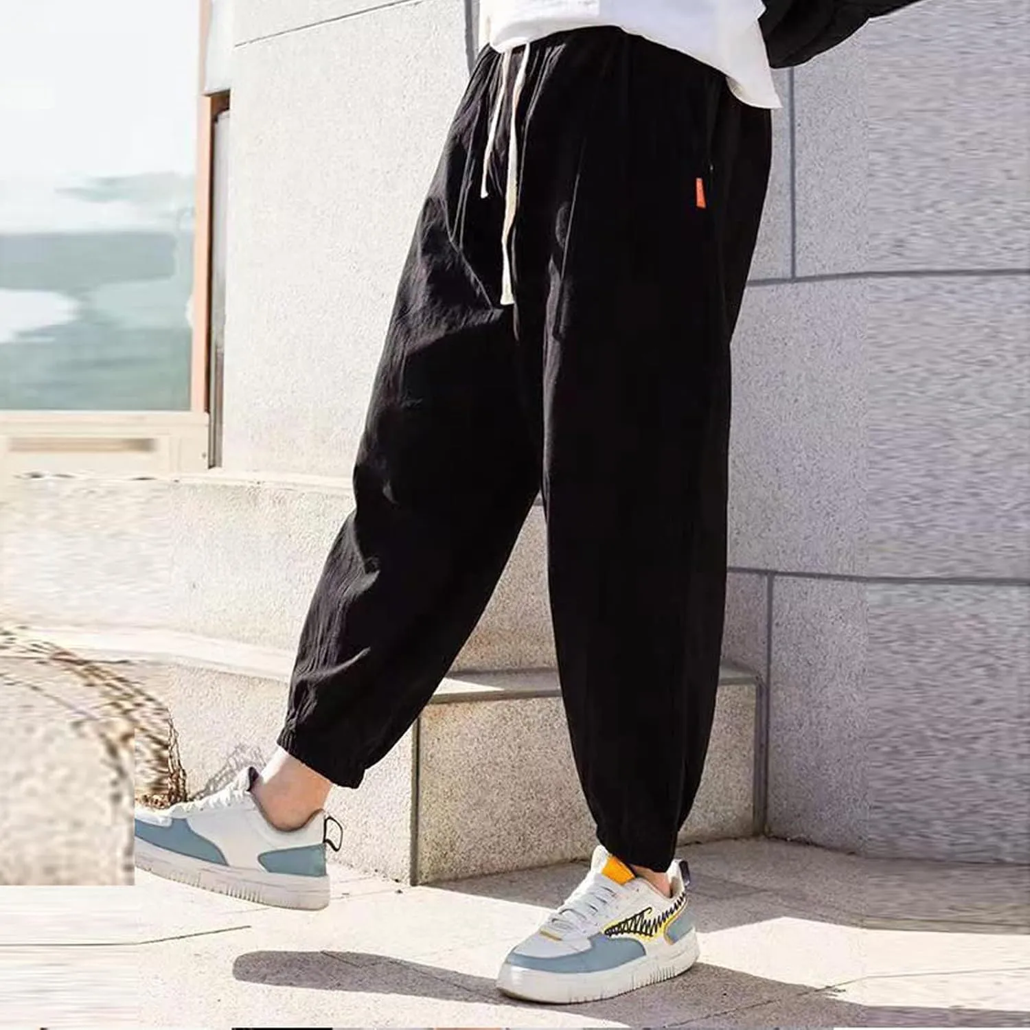 sandbank Men's Drawstring Linen Cotton Pants Summer Cotton Linen Loose Yoga Jogger Pants Trousers