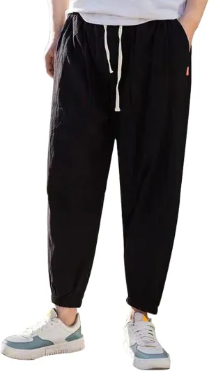 sandbank Men's Drawstring Linen Cotton Pants Summer Cotton Linen Loose Yoga Jogger Pants Trousers