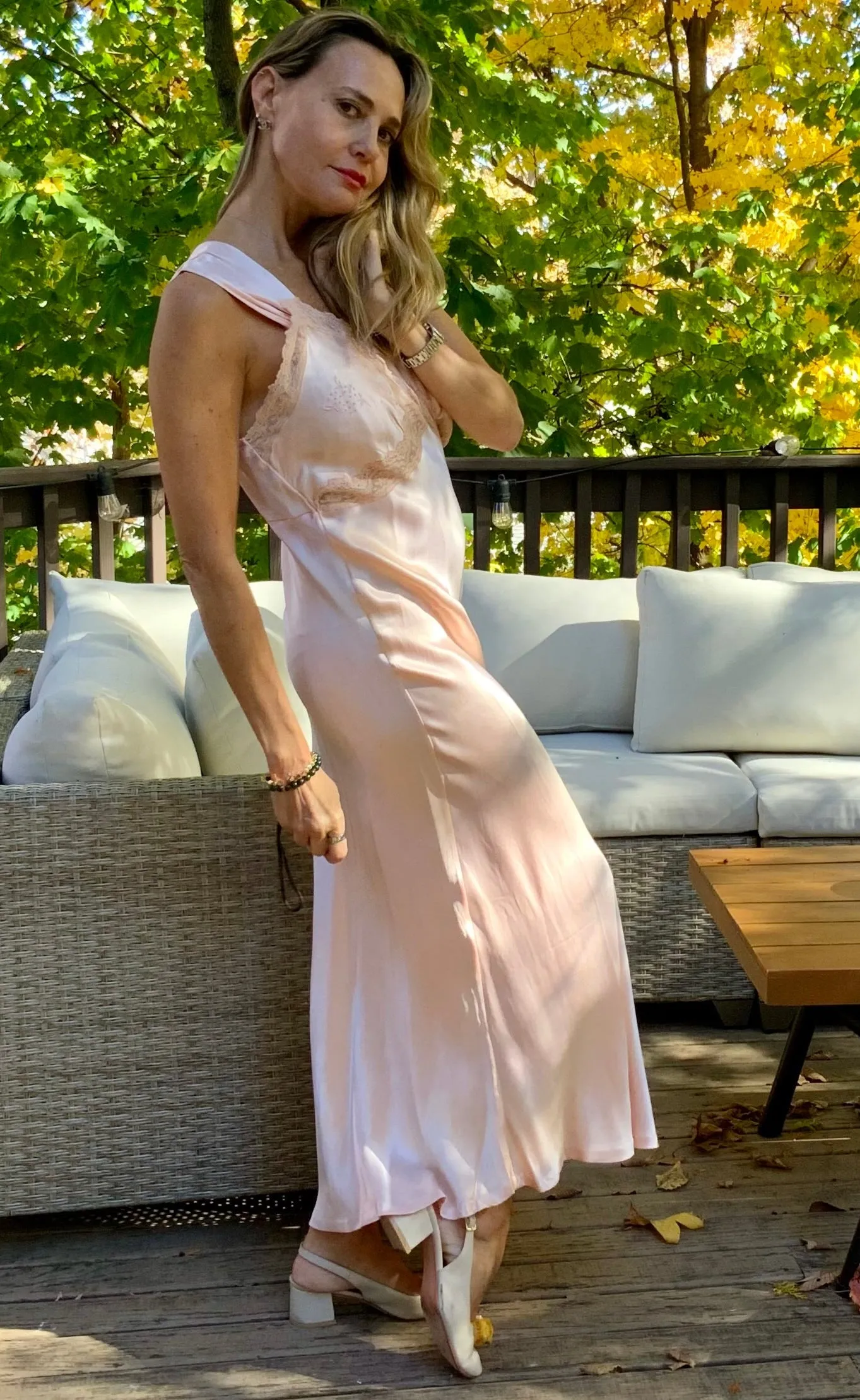 Satin Bridal Nightgown - 50s - M/L