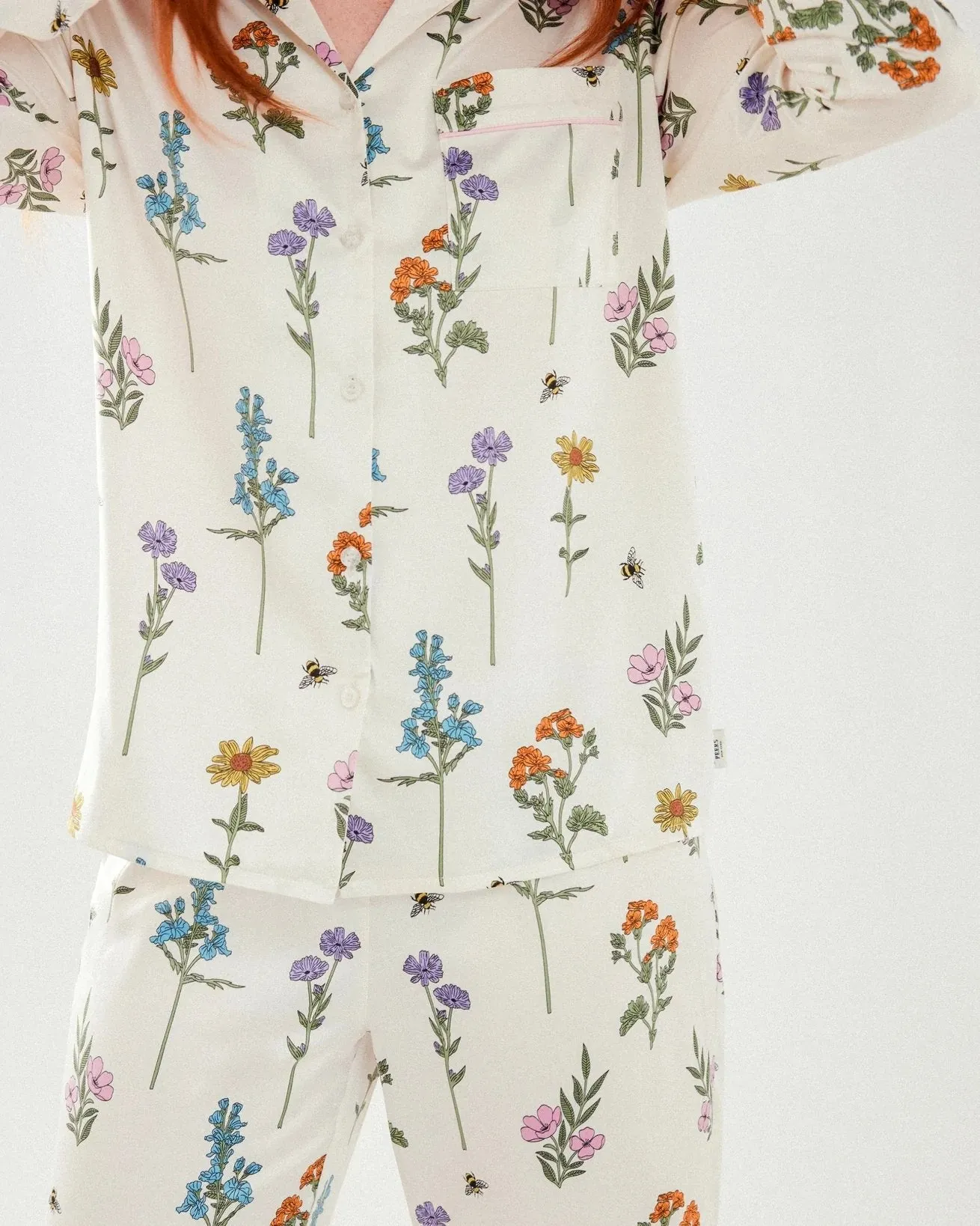 Satin Long Pyjama Floral Print Button Up  Set